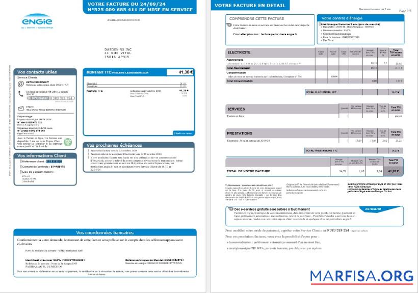 Blank UNITED KINGDOM ENGIE business utility bill Word and PDF template 1 2